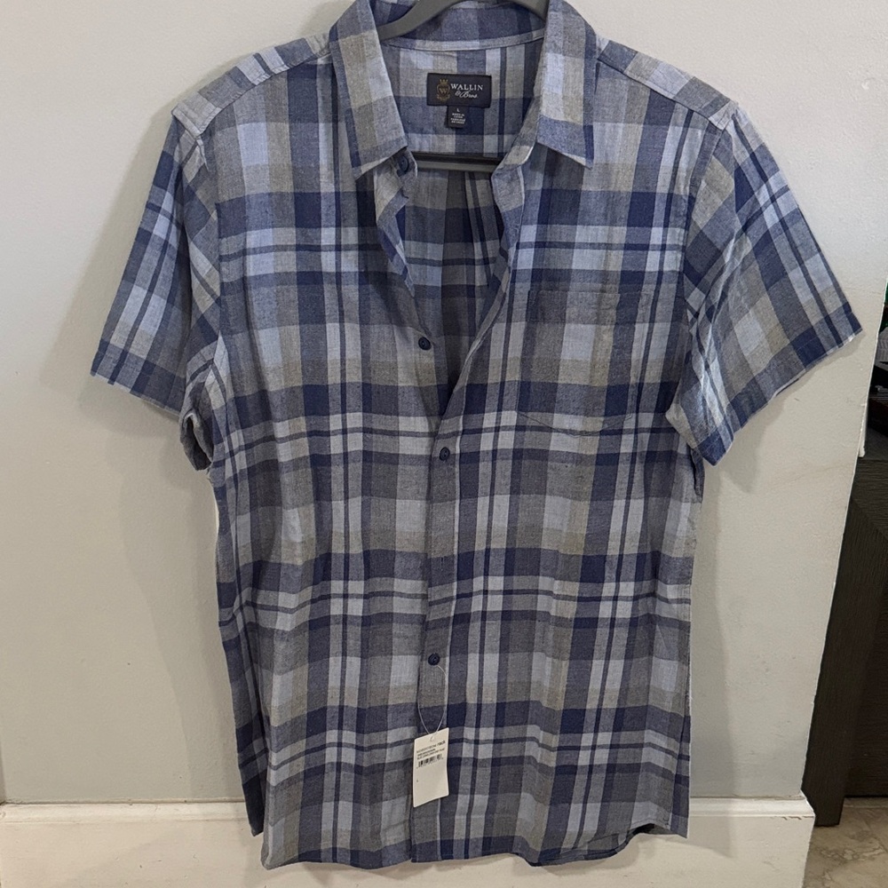 Men's Blue and Gray Plaid Casual Shirt